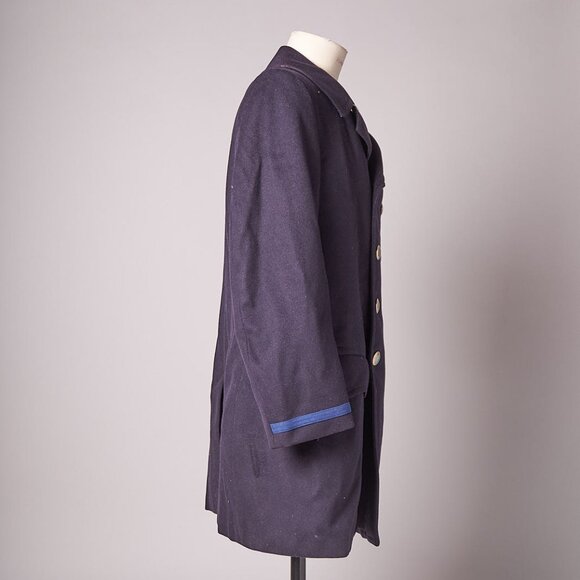 1960s Wool Uniform Pea Coat Gold Buttons and Blue Stripe Sleeve - Picture 7 of 13